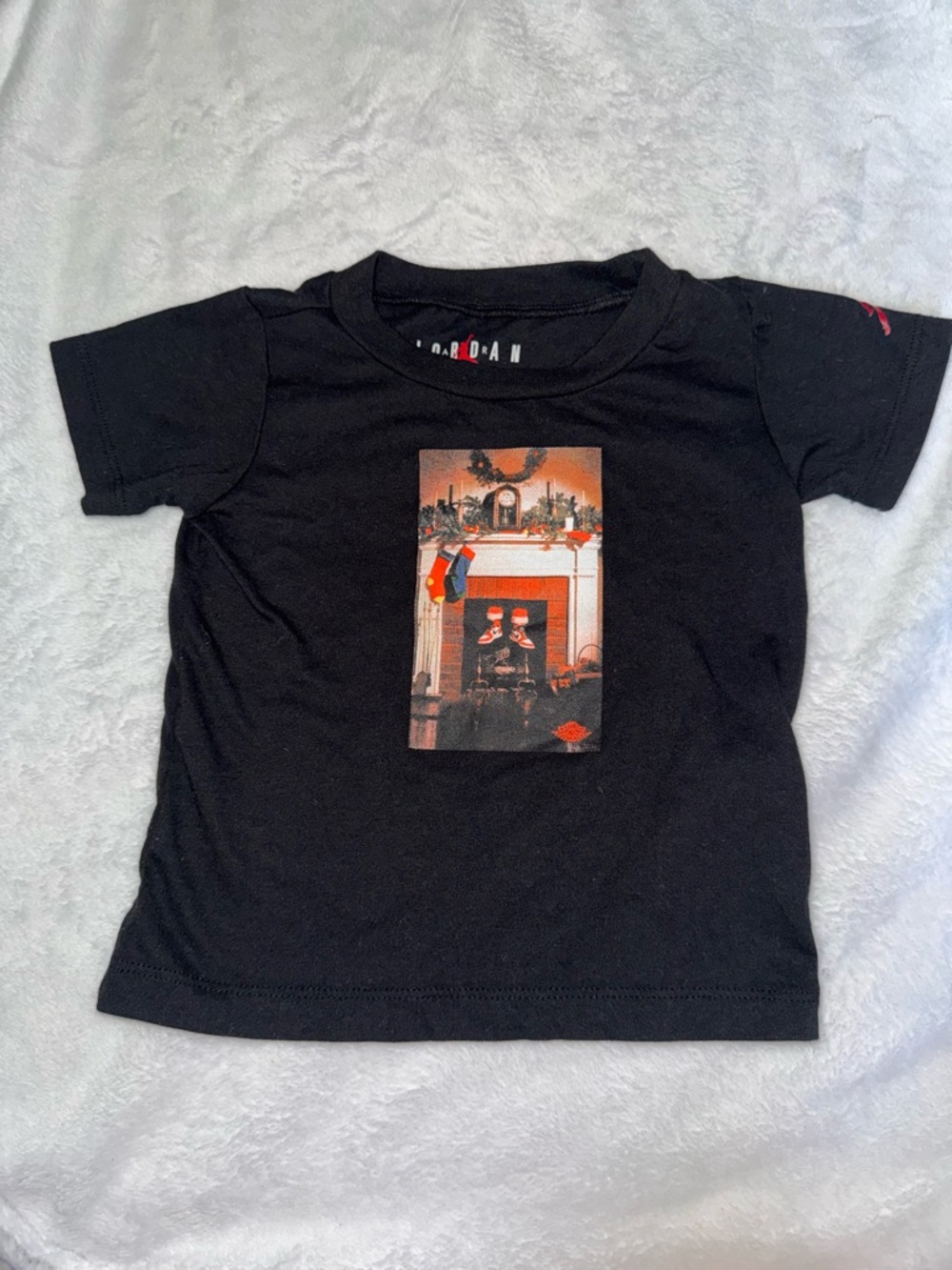 Jordan Black Kids Short Sleeve Tee with Red Accent Christmas graphic